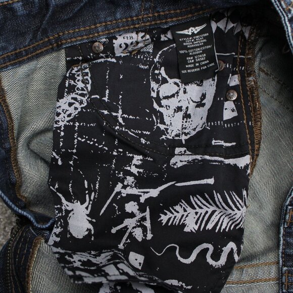 Affliction Cooper Relaxed Boot Jeans Mens 34 Blue Distressed Y2K w/ 30" inseam - Picture 14 of 15